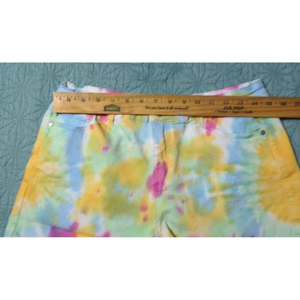 Judy Blue Women's Pastel Tie Dye Shorts Sz Large Raw Edge Mid-rise Stretch Denim - Picture 8 of 8